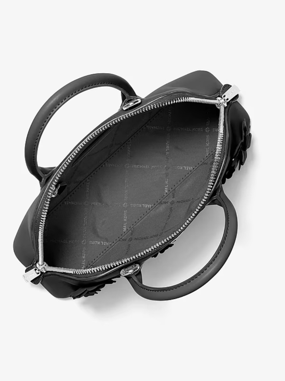 Michael Kors Black Small Floral Satchel Crossbody Black - Picture 10 of 13